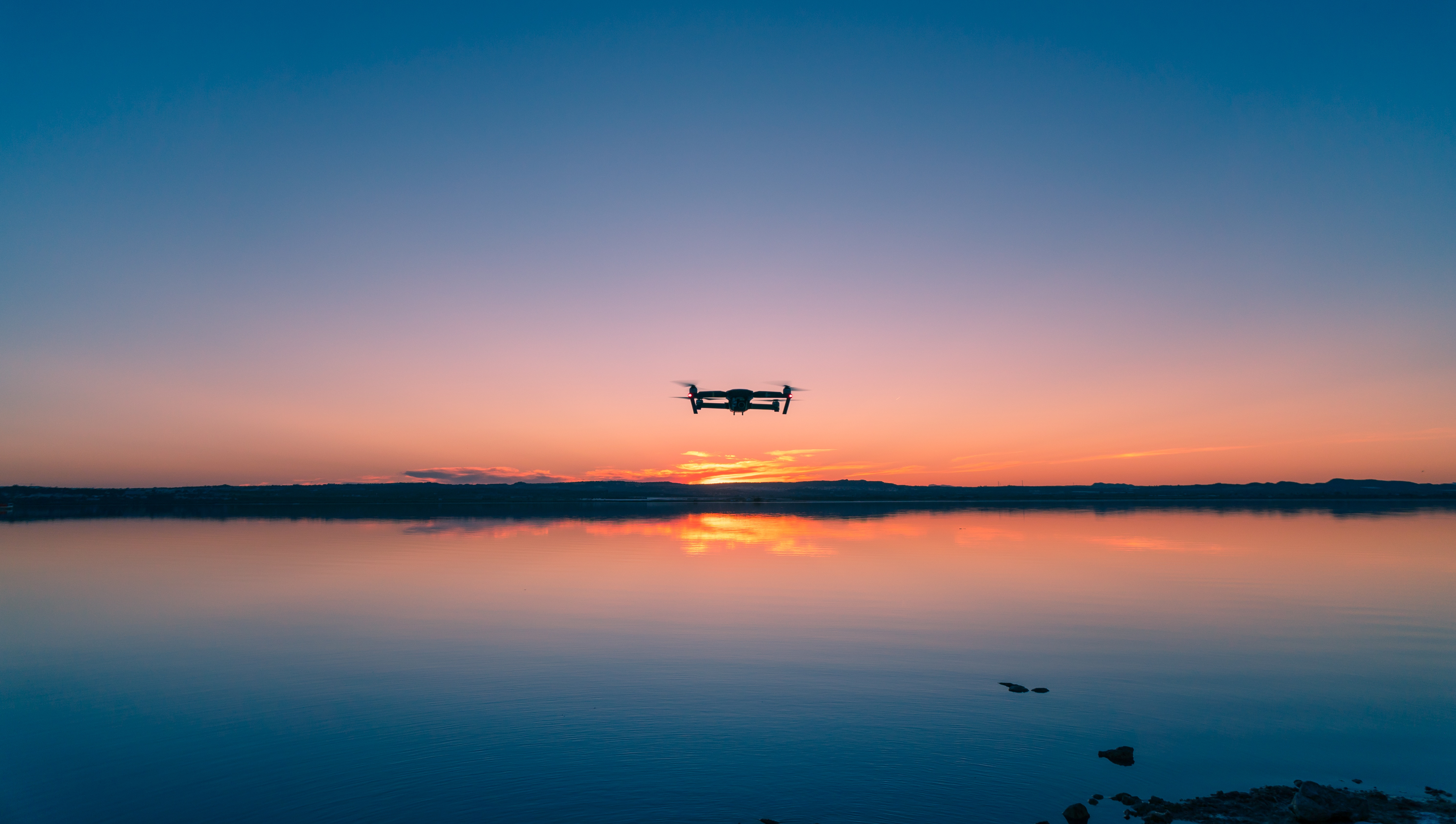 Willian Justen de Vasconcellos, Drone, Propeller, Water, Sunset, Horizon, Clouds, Spain, Stones Wallpaper