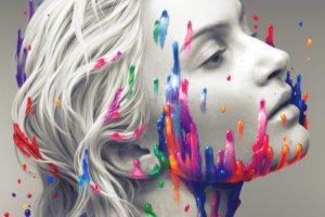 women, White skin, Daniel Conway, Colorful, Gray background