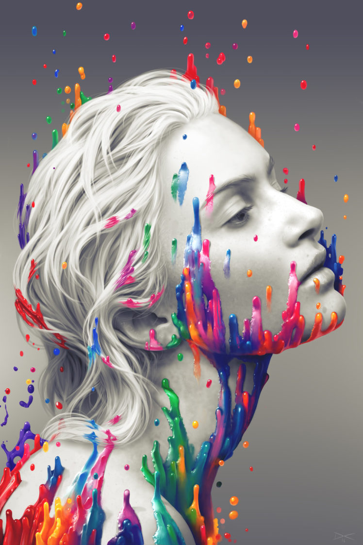 women, White skin, Daniel Conway, Colorful, Gray background HD Wallpaper Desktop Background