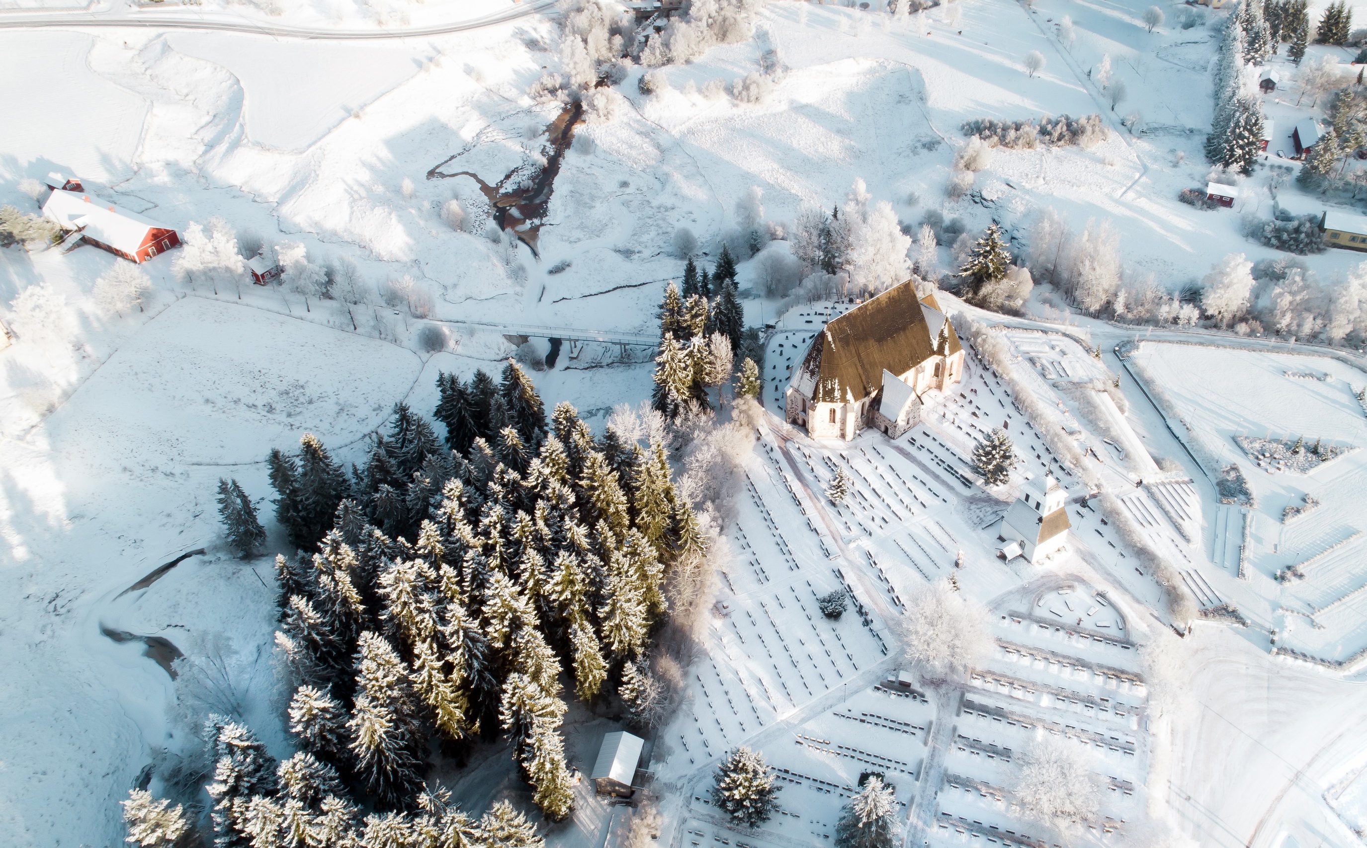 landscape, Winter, Aerial view Wallpaper