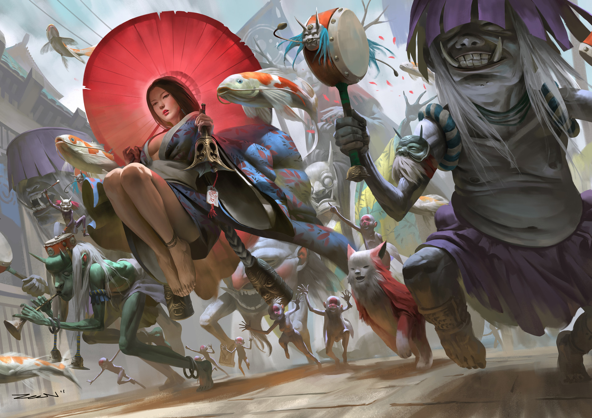 Zeen Chin, Women, Drawing, Umbrella, Dress Wallpaper