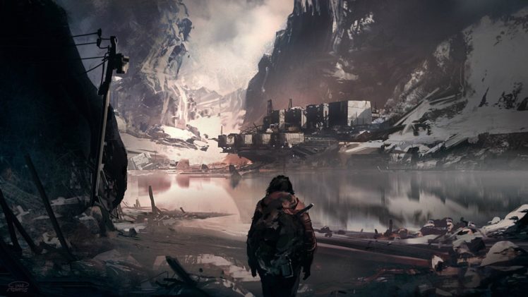 snow, Lake, Cold, Factory, Mountains, Ruin, Apocalyptic HD Wallpaper Desktop Background