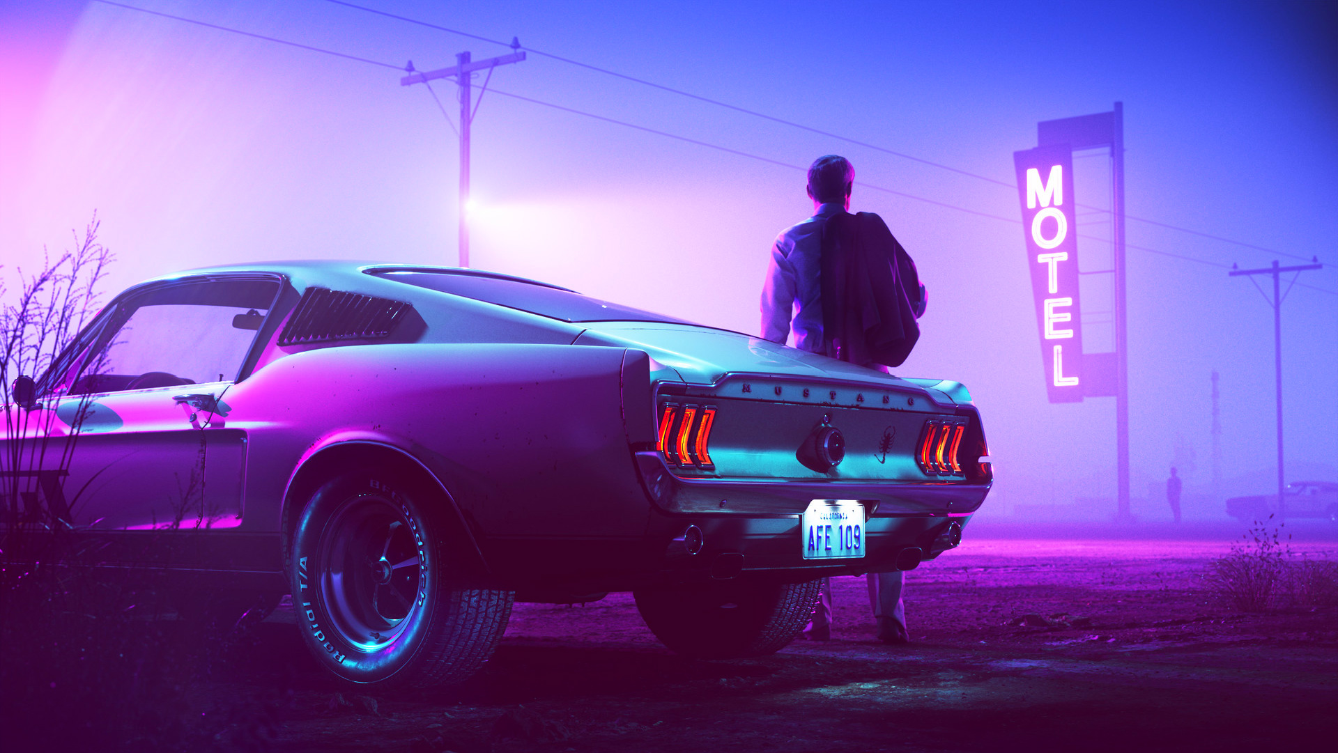1967 Mustang Fastback, Car, Vehicle, Retrowave,  retrowave, Synthwave, Neon, Drive Wallpaper