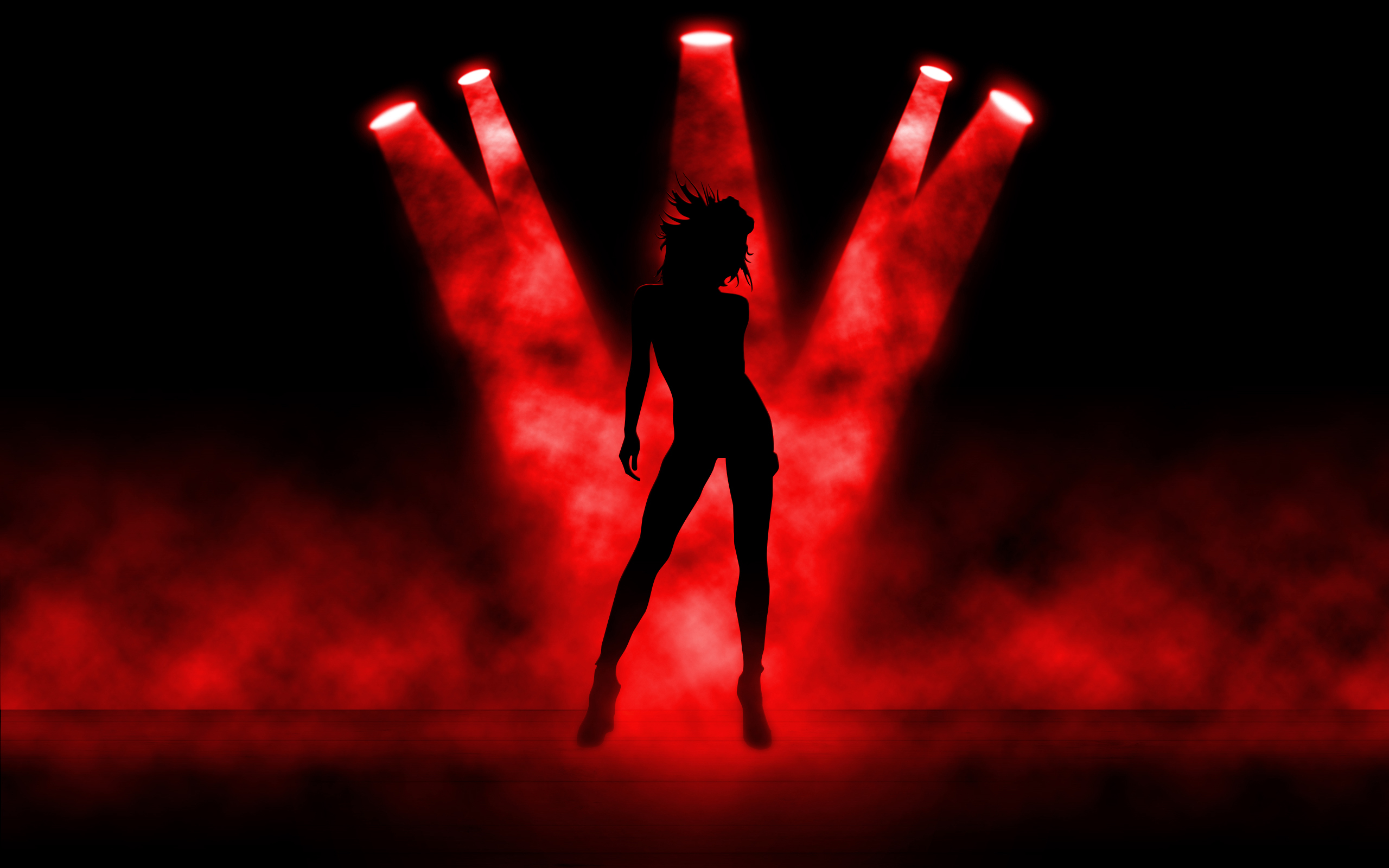 dancer, Women, Stages, Spotlights, Smoke, Red, Silhouette Wallpaper