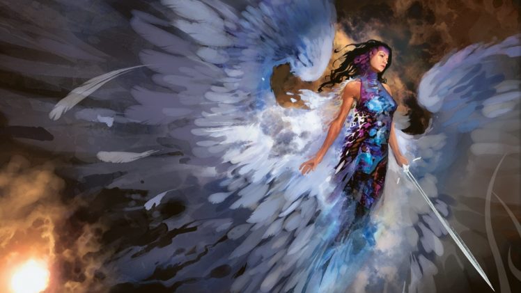 artwork, Fantasy art, Angel, Wings, Sword, Magic: The Gathering HD Wallpaper Desktop Background
