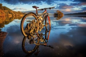 bicycle, Water, Landscape, Reflection, Nature