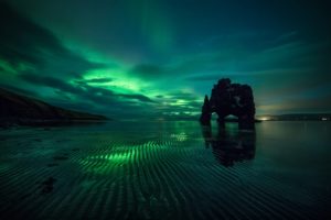 aurora  borealis, Green, Reflection, Sky