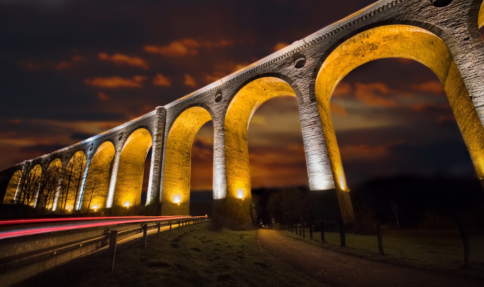 viaduct, Architecture, Night, Arch, Long exposure Wallpaper