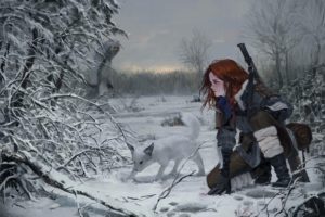 redhead, Artwork, Winter