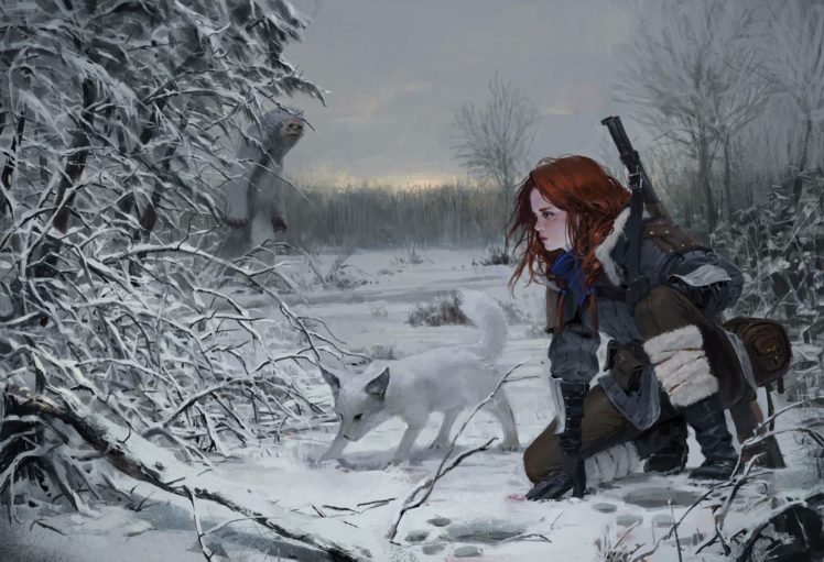 redhead, Artwork, Winter HD Wallpaper Desktop Background