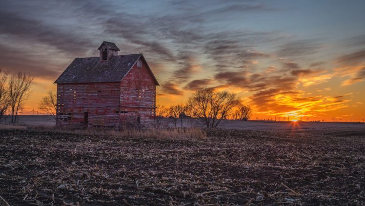 sky, Sunlight, Landscape, Barn, Winter HD Wallpaper Desktop Background