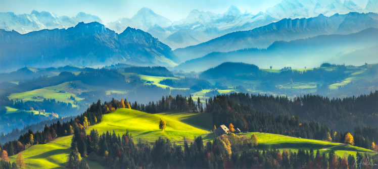 digital art, Artwork, Landscape, Trees, Mountains HD Wallpaper Desktop Background
