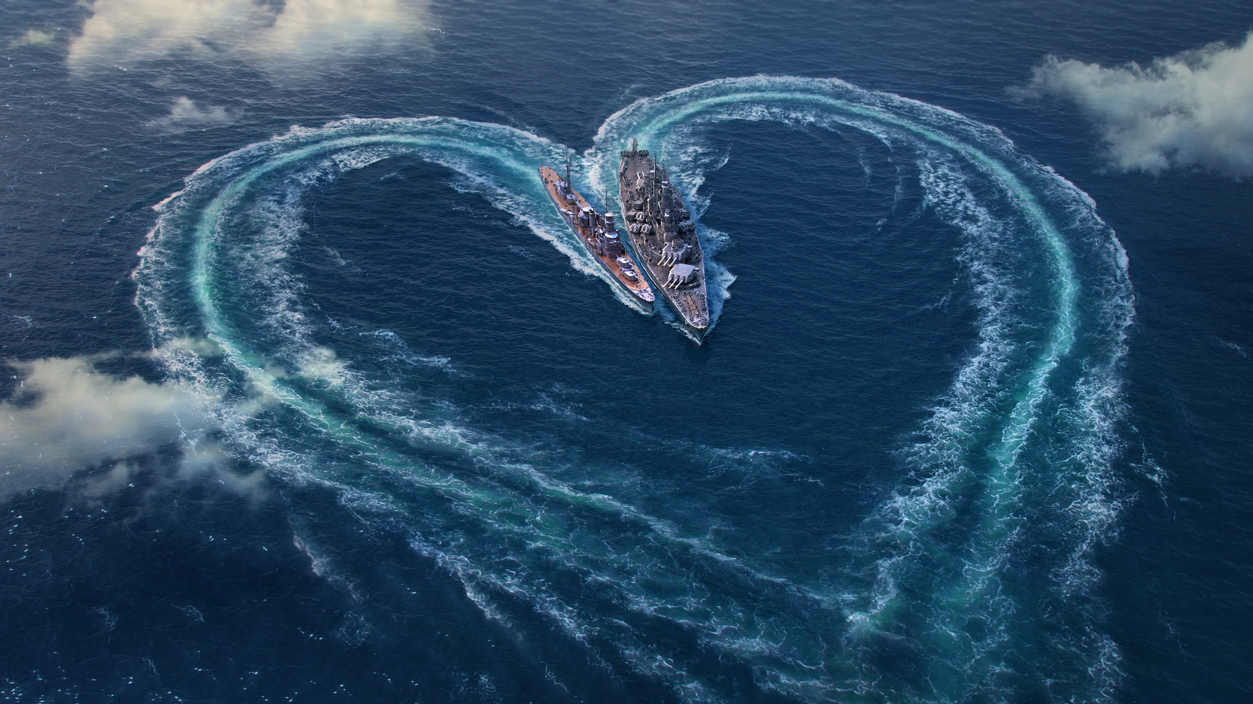 heart, Waves, Ship, Sea, Warship Wallpaper