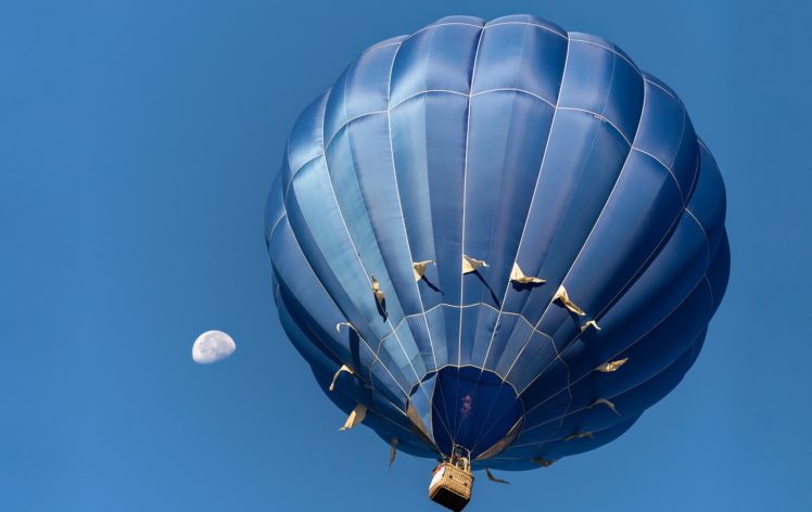 Moon, Blue, Sky, Hot air balloons HD Wallpaper Desktop Background