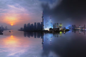 Shanghai, Night, Mist, China, Cityscape, Building, Clouds, Nightscape, Reflection, River, Sky, City