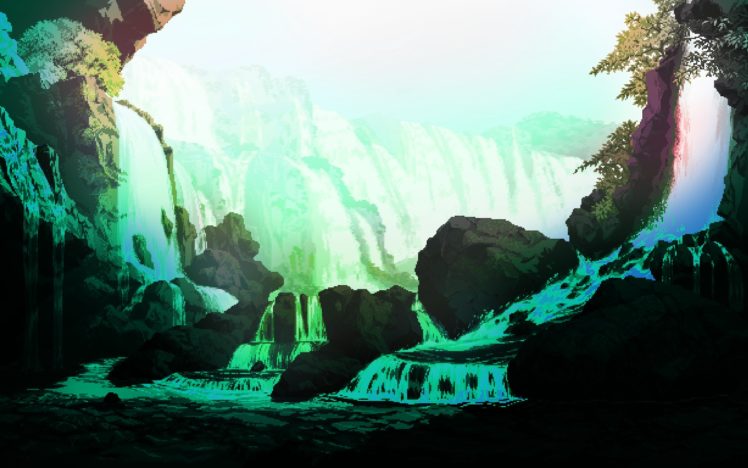 landscape, Waterfall, Bit, 8 bit, Water HD Wallpaper Desktop Background