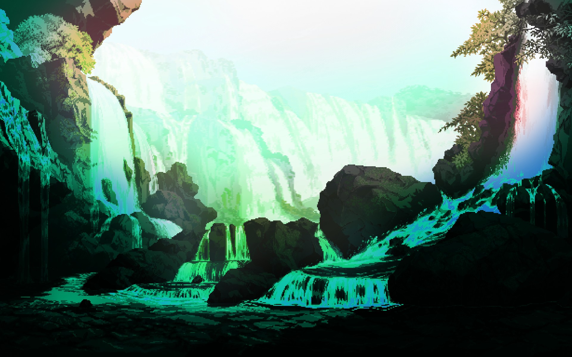 landscape, Waterfall, Bit, 8 bit, Water Wallpaper
