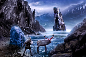 Romantically Apocalyptic, Digital art, Apocalyptic, Fantasy art, Nature, Mountains, Rock, Snow, Deer, Frost