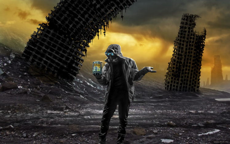 Romantically Apocalyptic, Digital art, Apocalyptic, Gas masks, Can, Ruin HD Wallpaper Desktop Background