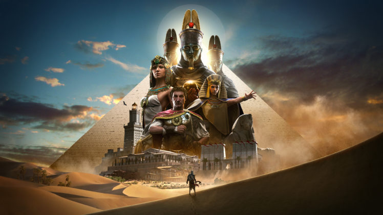 Julius Caesar, Cleopatra, Assassins Creed: Origins, Video games, Artwork, Assassins Creed, Egypt, Pyramids of Giza, Ubisoft, Bayek HD Wallpaper Desktop Background