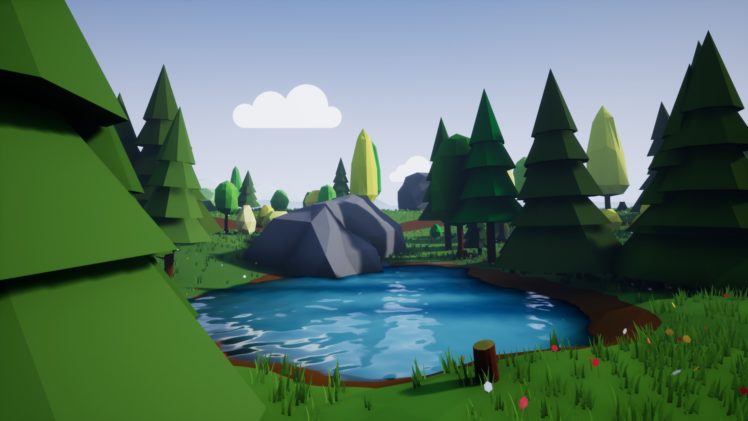 low poly, Unreal Engine 4, Environment, Nature, Forest, Lake HD Wallpaper Desktop Background