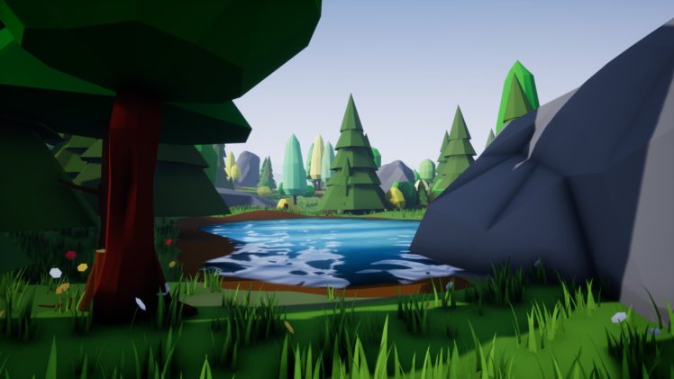 low poly, Unreal Engine 4, Environment, Nature, Forest, Lake HD Wallpaper Desktop Background