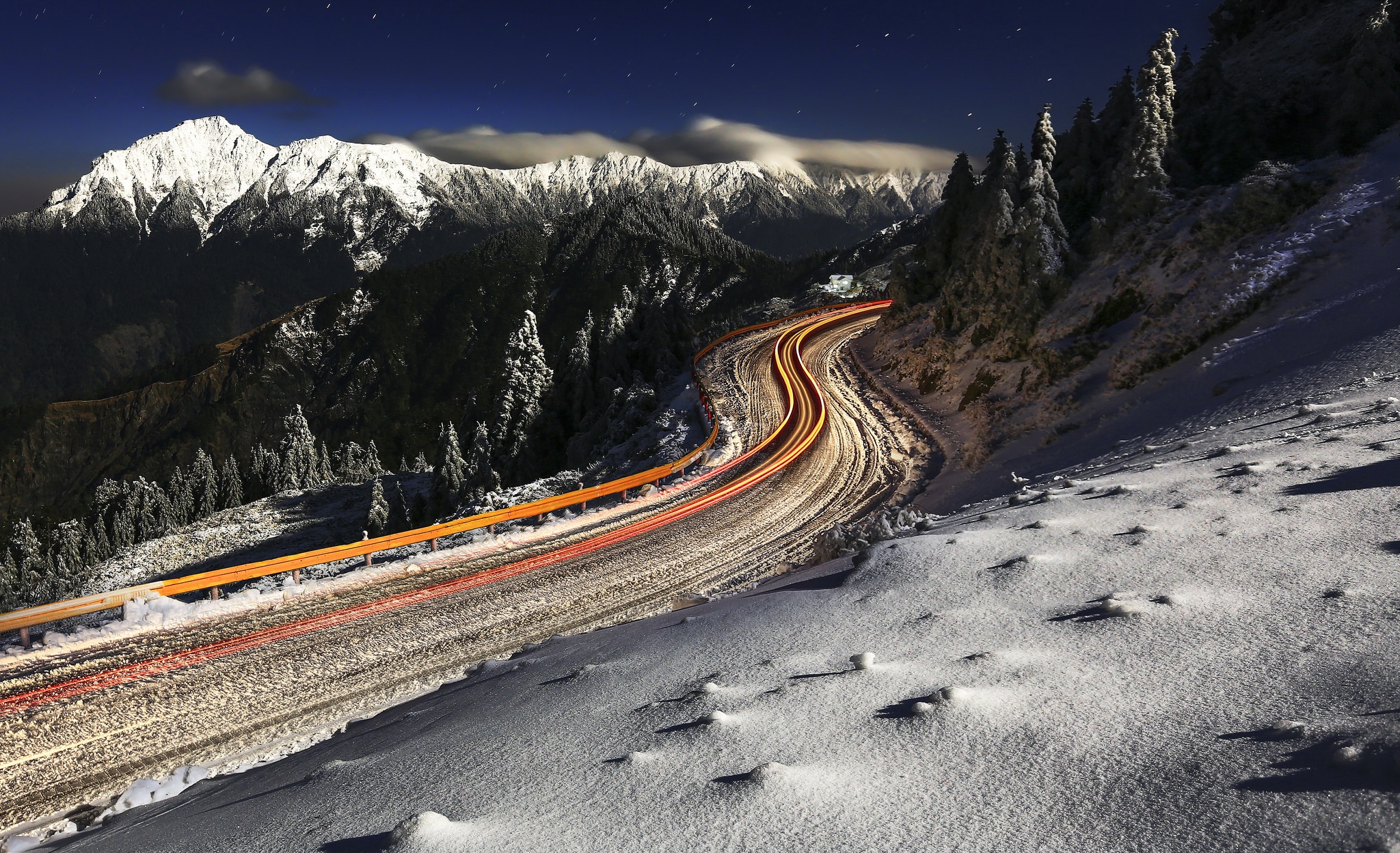 long exposure, Road, Mountains, Snow, Winter Wallpapers HD ...