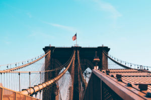 New York City, Bridge, American flag, Brooklyn Bridge, Brooklyn
