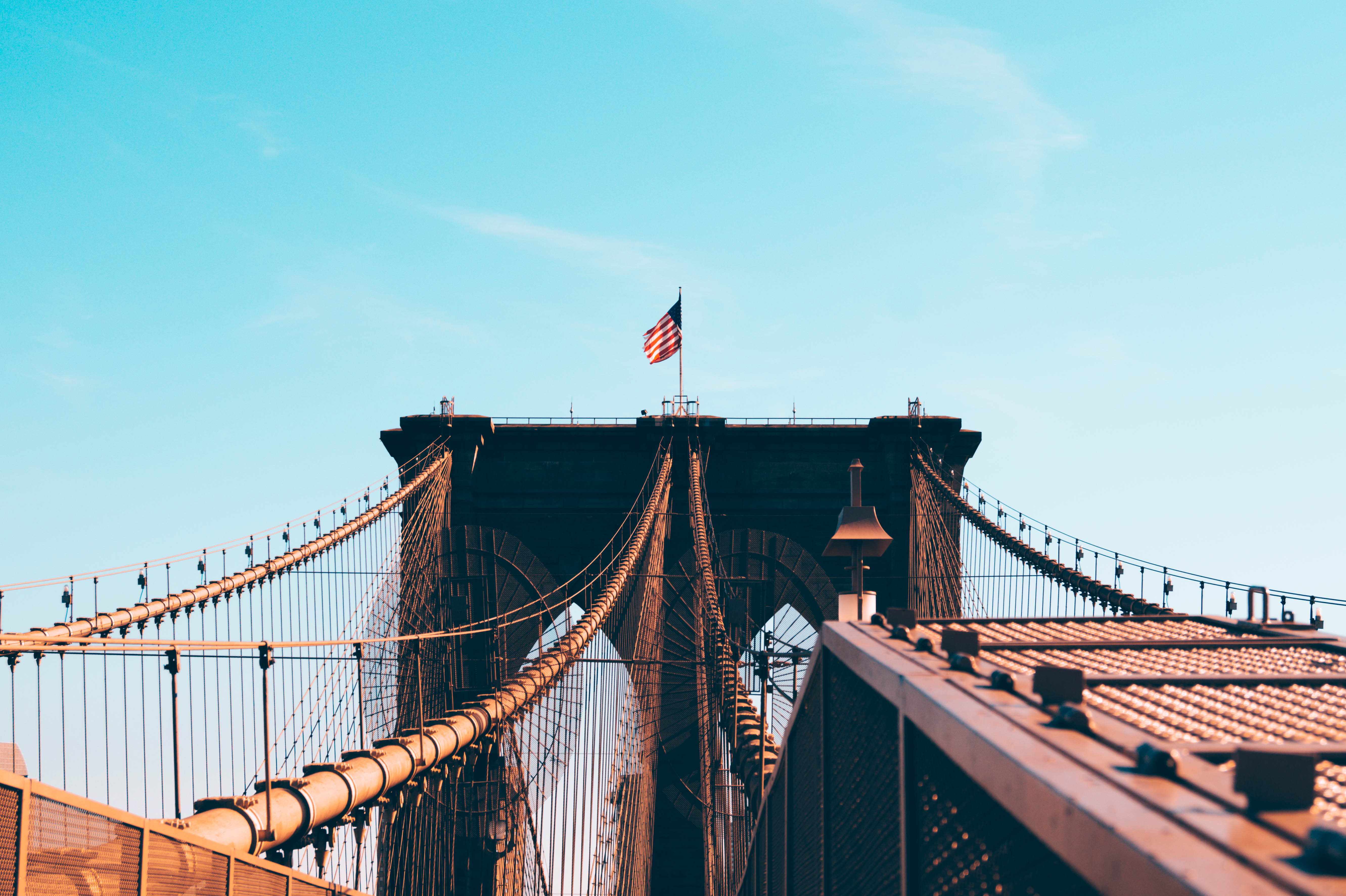 New York City, Bridge, American flag, Brooklyn Bridge, Brooklyn Wallpaper