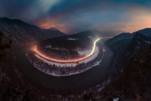 nature, Mountain pass, Long exposure, Road, Clouds