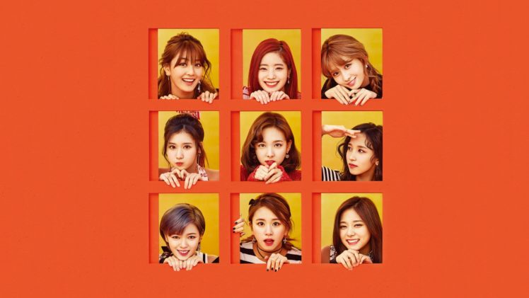 Twice, K pop, Collage, Smiling, Orange, Yellow, Red lipstick Wallpapers HD  / Desktop and Mobile Backgrounds