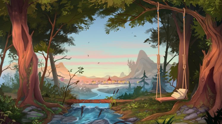 artwork, Trees, Landscape, River HD Wallpaper Desktop Background