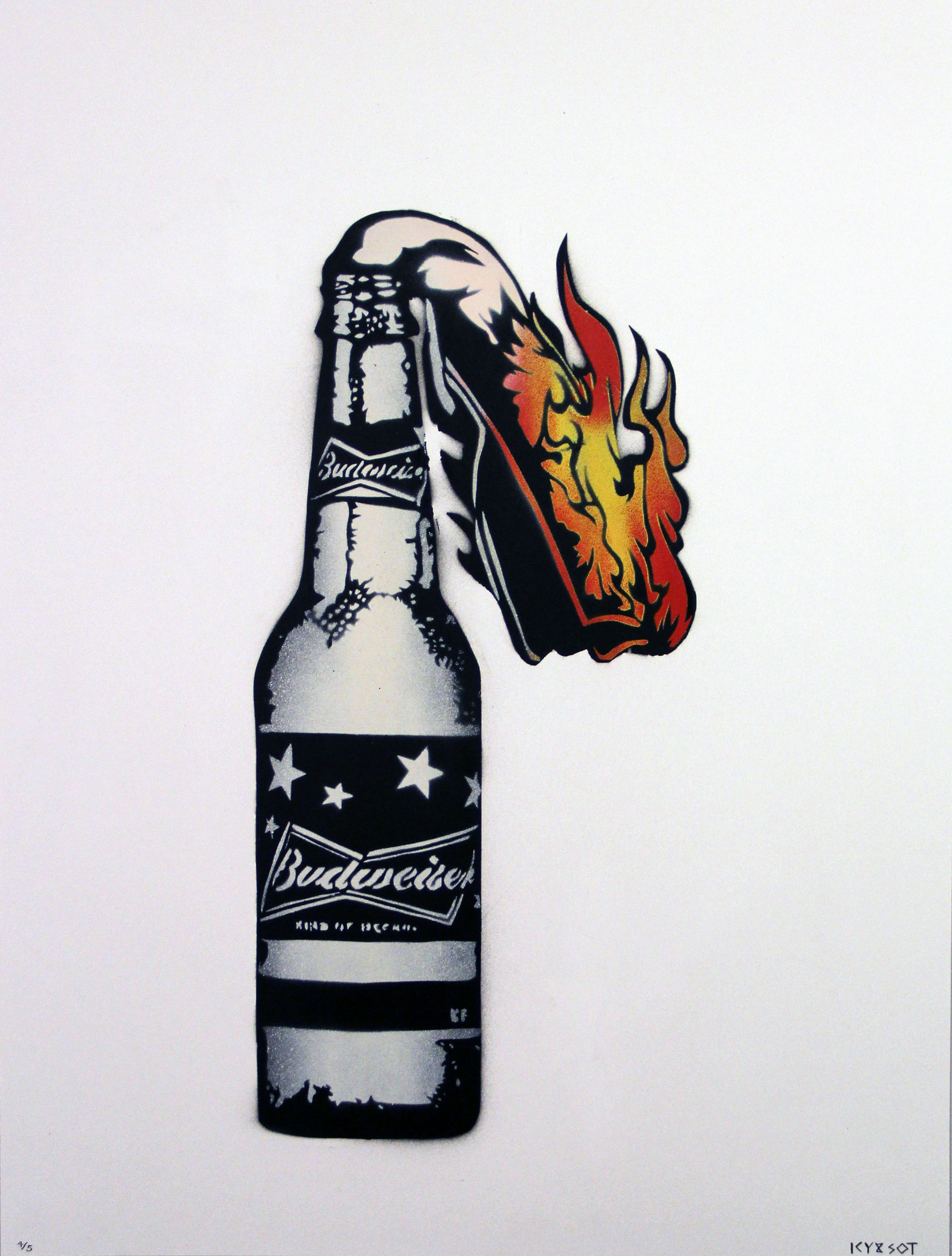 portrait display, Artwork, Digital art, Graffiti, Molotov, Budweiser, Bottles, Beer, Fire, White background Wallpaper