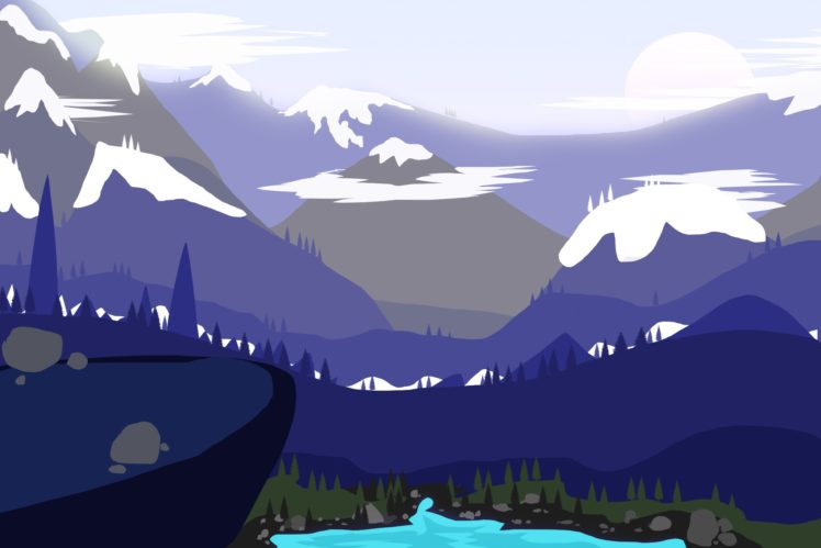 landscape, Mountains, Sun, Nature, Simple, Rocks HD Wallpaper Desktop Background