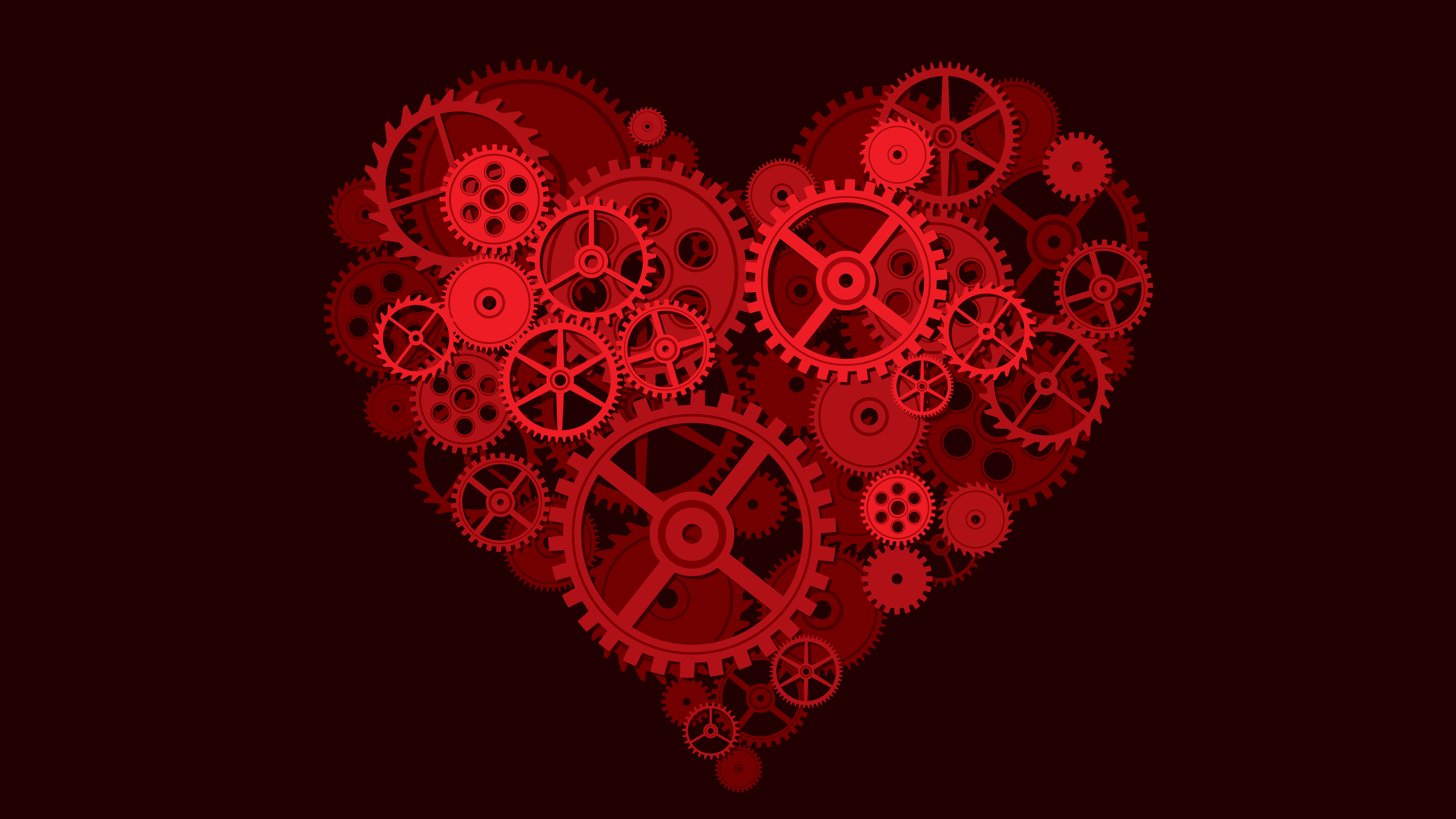 heart, Gears, Digital art, Red background, Clockworks Wallpaper