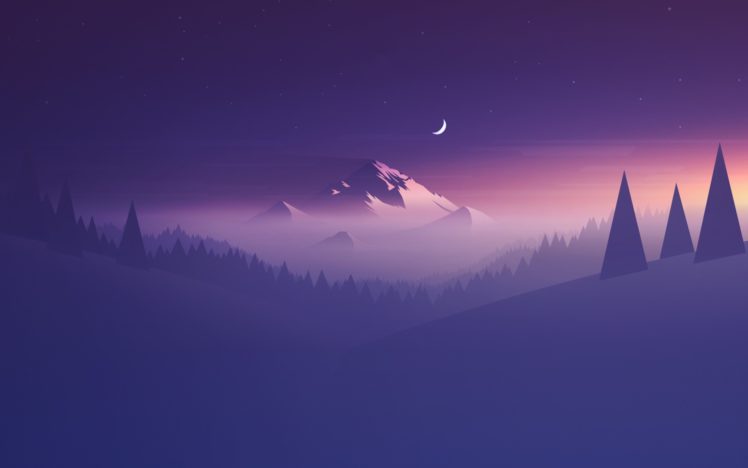 mountains, Trees, Moon, Landscape, Stars, Artwork HD Wallpaper Desktop Background