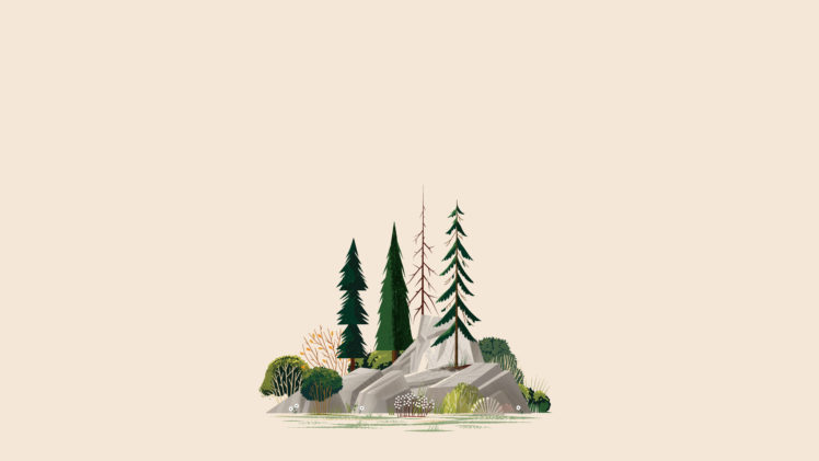 illustration, Forest, Trees, Rock HD Wallpaper Desktop Background