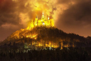 Michael Schlotter, Architecture, Castle, Nature, Landscape, Trees, Forest, Night, Clouds, Lights, Hill, Germany, Winter