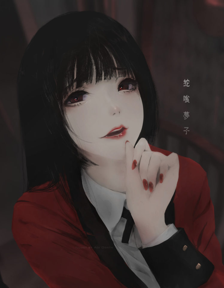 Aoi Ogata, Women, Red eyes, Sensual gaze, Artwork, Red nails, Jabami Yumeko, Kakegurui HD Wallpaper Desktop Background