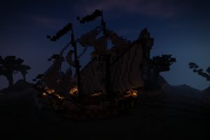 Minecraft, Sea sponge, Night, Ship