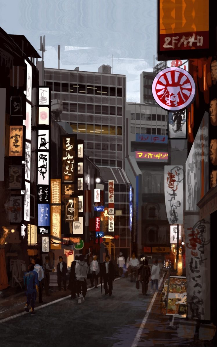 Christophe Vacher, Walking, Artwork, Asia, Japan, Tokyo, Photoshop, Street, Cityscape HD Wallpaper Desktop Background
