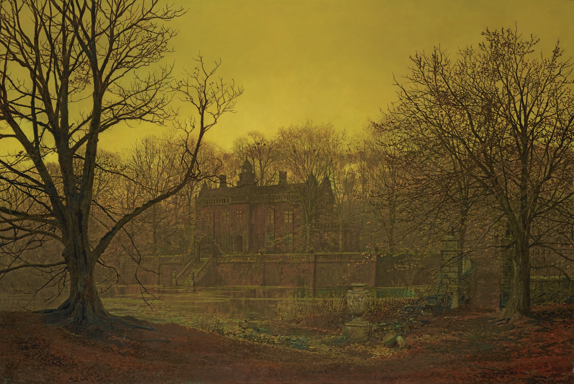 John Atkinson Grimshaw, Classical art, Painting, House, Trees, Water