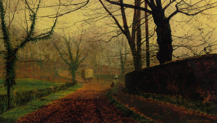 John Atkinson Grimshaw, Painting, Classical art, Fall, Trees, Road HD Wallpaper Desktop Background
