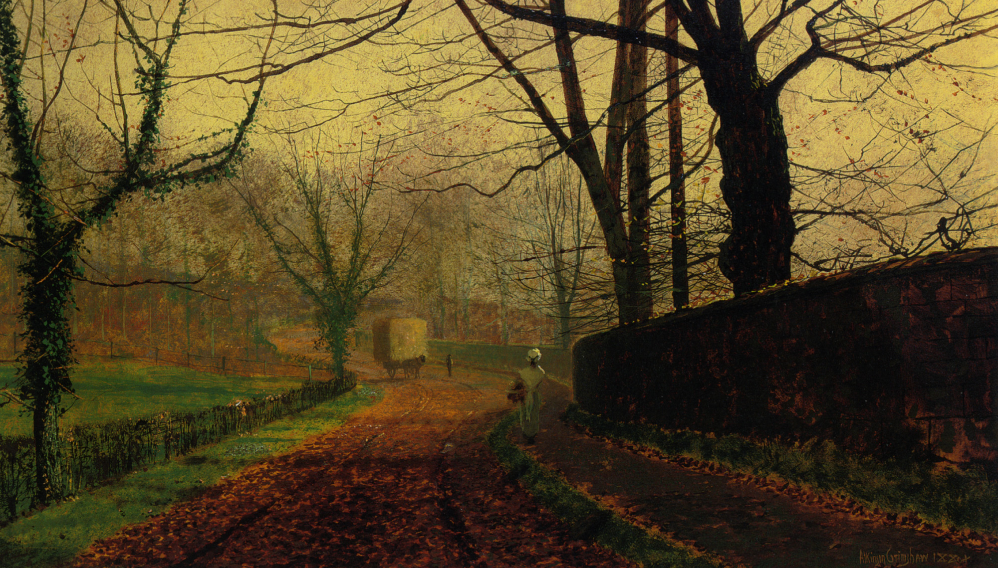 John Atkinson Grimshaw, Painting, Classical art, Fall, Trees, Road Wallpaper