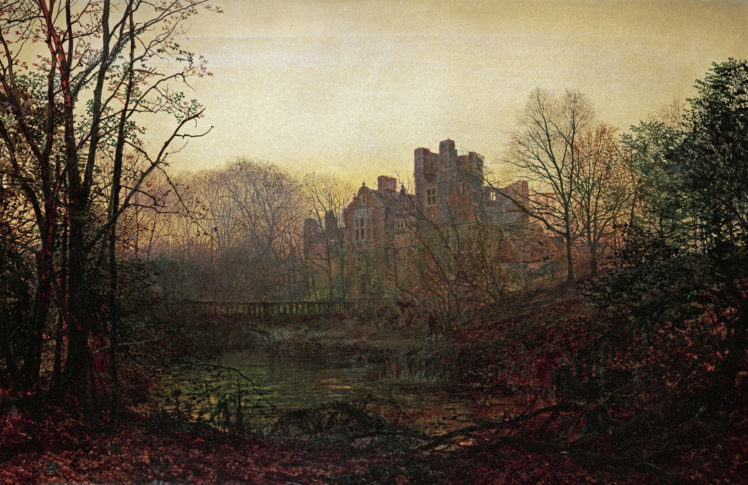 John Atkinson Grimshaw, Classical art, Painting, Fall, House, Pond, Leaves, Trees HD Wallpaper Desktop Background