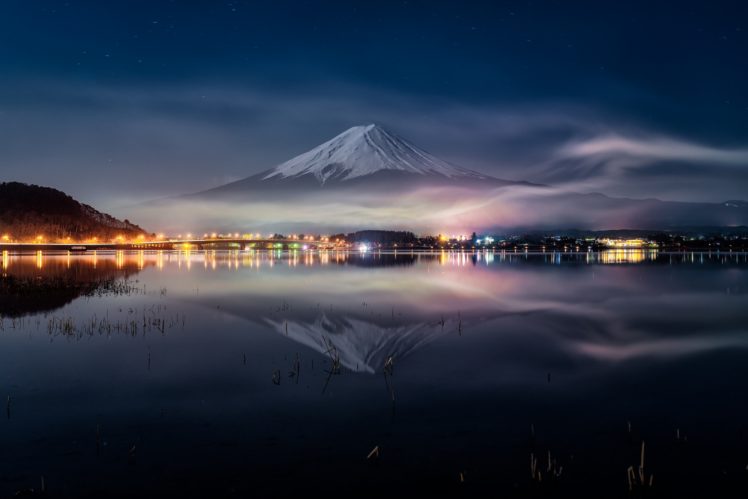 nature, Reflection, Mountains, Snowy peak, Mountain pass, Mount Fuji, Japan HD Wallpaper Desktop Background