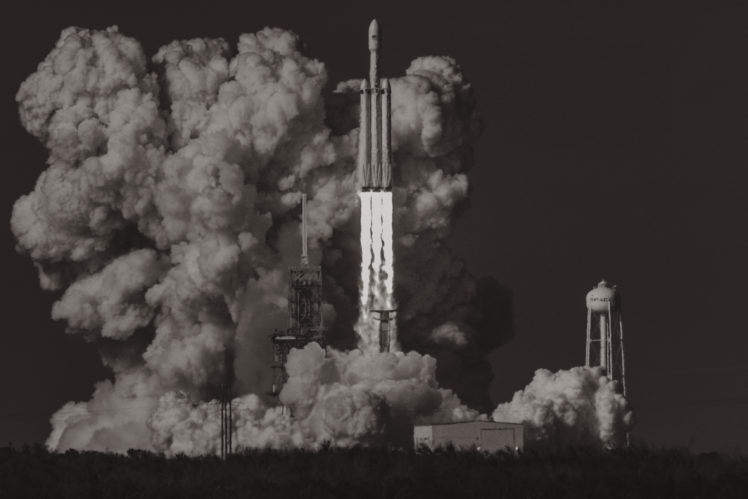 Elon Musk, Launch, Monochrome, Artwork, Rocket, SpaceX, Falcon Heavy HD Wallpaper Desktop Background