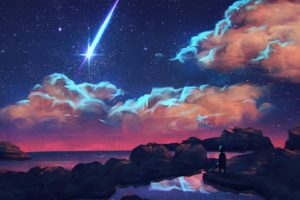 digital art, Clouds, Shooting stars, Night