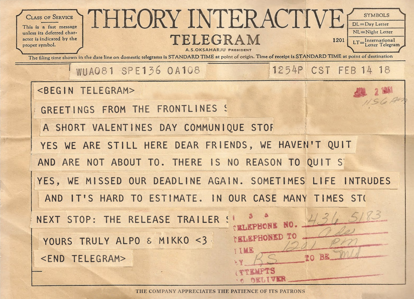 Reset, Telegram, Video games, Theory interactive Wallpaper
