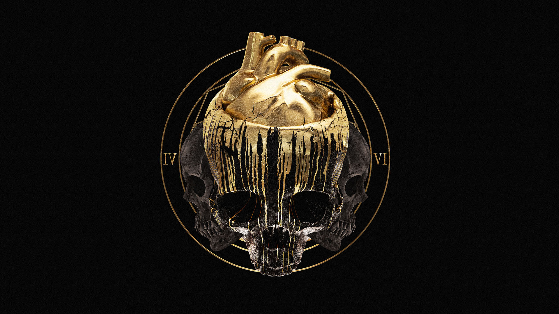 Apashe, Skull and bones, Gold, Project46 Wallpaper